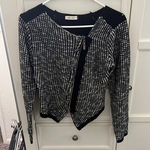 Knit front zip up sweater